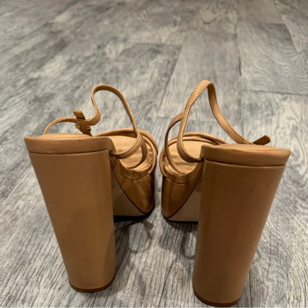 New Larroude tan Annie 140MM Leather Platform Sandals